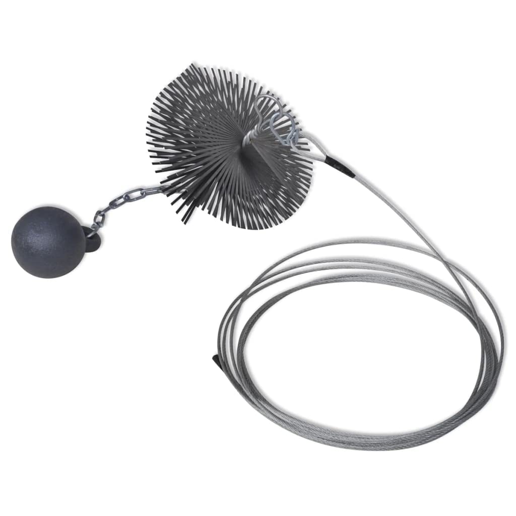 vidaXL Round Chimney Cleaning Brush Kit-5.9" Diameter- Resistant Steel Wire Brush with Chain-Attached Ball and Thread- Durable Fireplace and Chimney Cleaning Tools